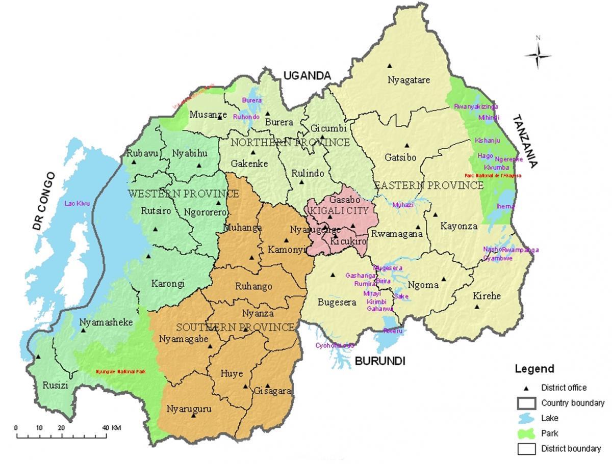 ਨਕਸ਼ਾ ਦੇ Rwanda ਨਾਲ ਜ਼ਿਲ੍ਹੇ ਅਤੇ ਸੈਕਟਰ